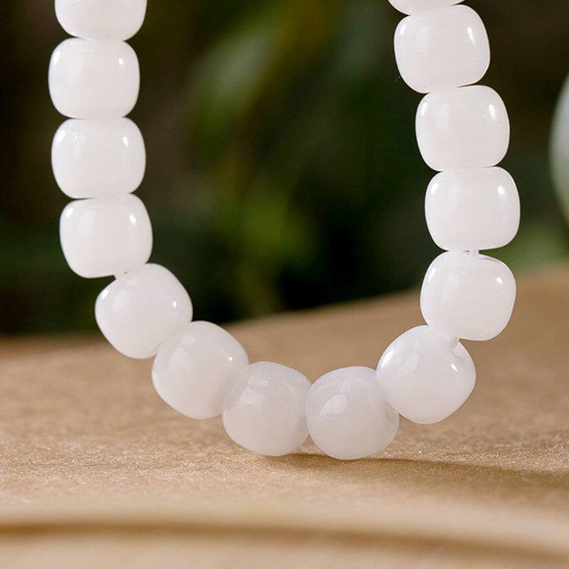 Buddha Stones Hetian White Jade Happiness Blessing Bracelet - image 5