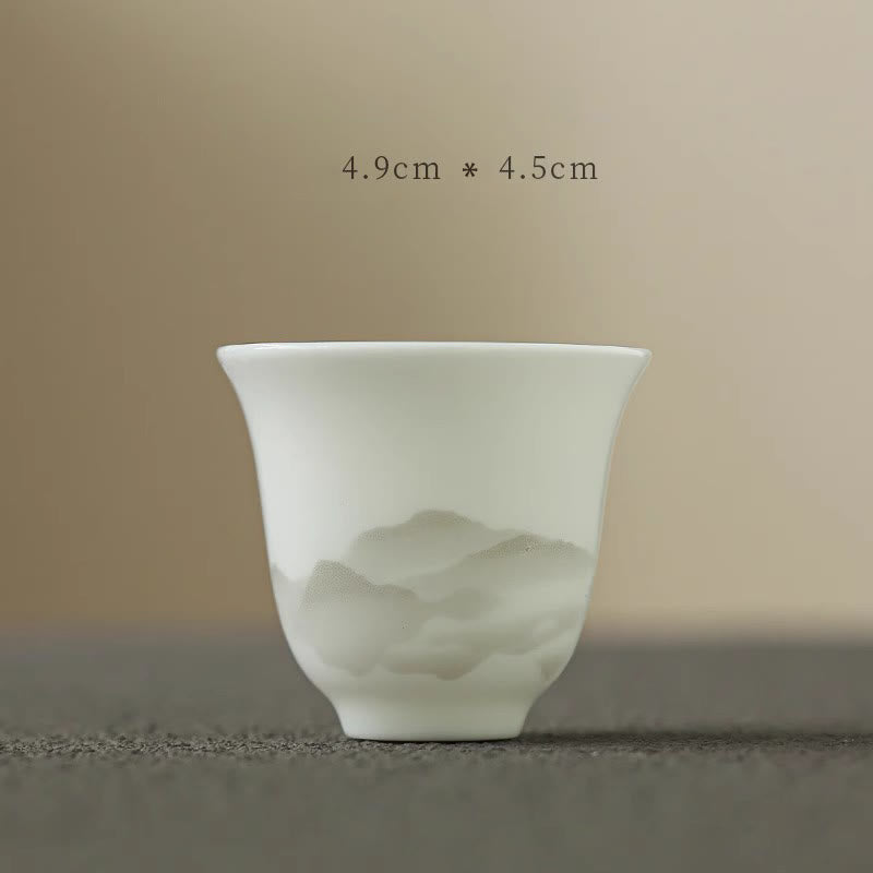 Buddha Stones Vintage Ink Painting Mountain White Porcelain Ceramic Gaiwan Sancai Teacup Kung Fu Tea Cup And Saucer With Lid Tea Utensil Teapot - Cup 4.9cm*4.5cm*40ml - image 14