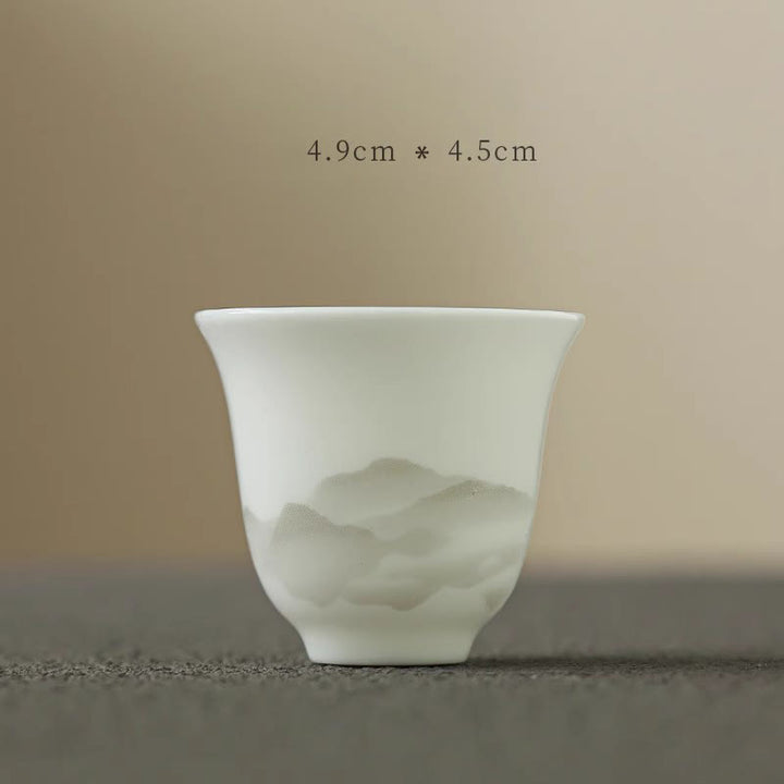 Buddha Stones Vintage Ink Painting Mountain White Porcelain Ceramic Gaiwan Sancai Teacup Kung Fu Tea Cup And Saucer With Lid Tea Utensil Teapot - Cup 4.9cm*4.5cm*40ml - image 14