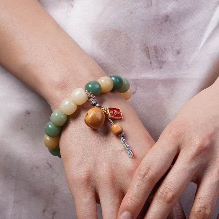 Buddha Stones Natural Gradient Bodhi Seed Wisdom Wooden Fish Drum Charm Bracelet - image 4