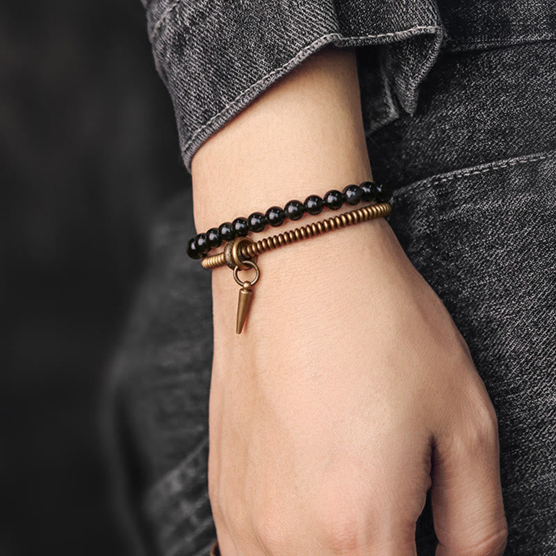 Buddha Stones Rainbow Obsidian Copper Inner Peace Healing Double Layer Bracelet - image 8