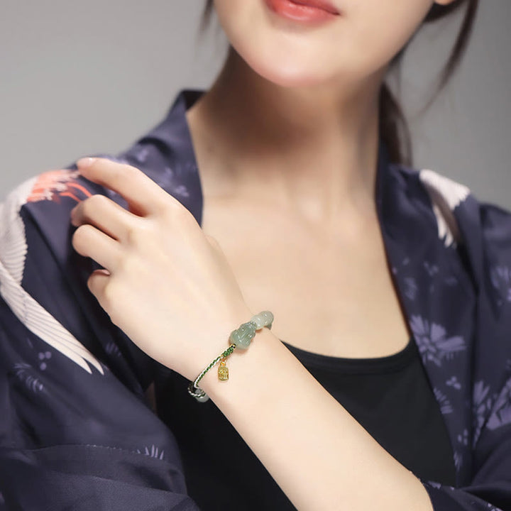 Buddha Stones Natural Hetian Jade PiXiu Luck Fu Character String Bracelet - image 5