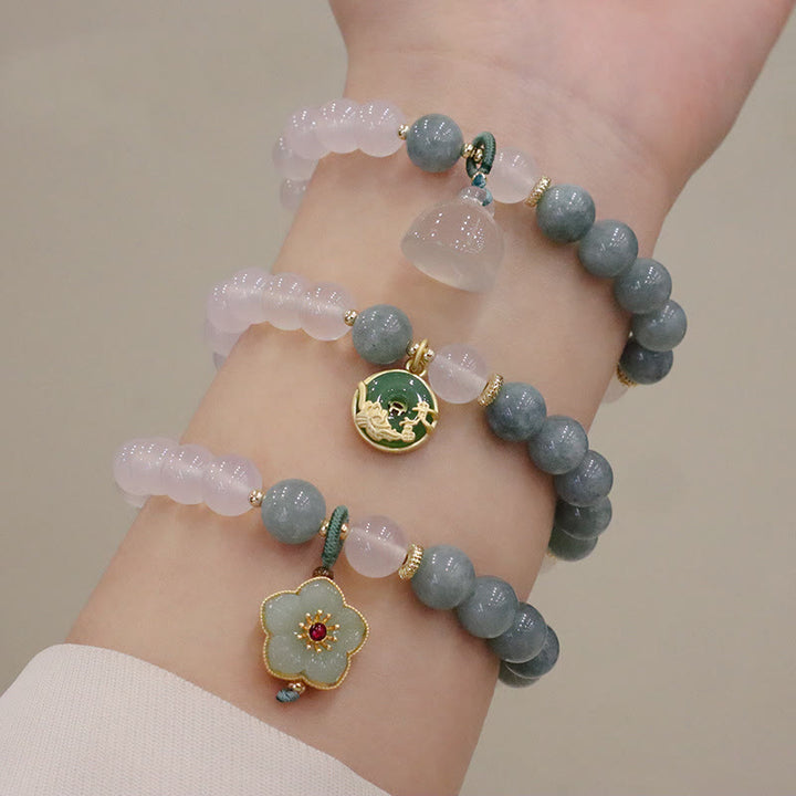 Buddha Stones White Agate Jade Lotus Flower Peace Buckle Protection Bracelet - image 1