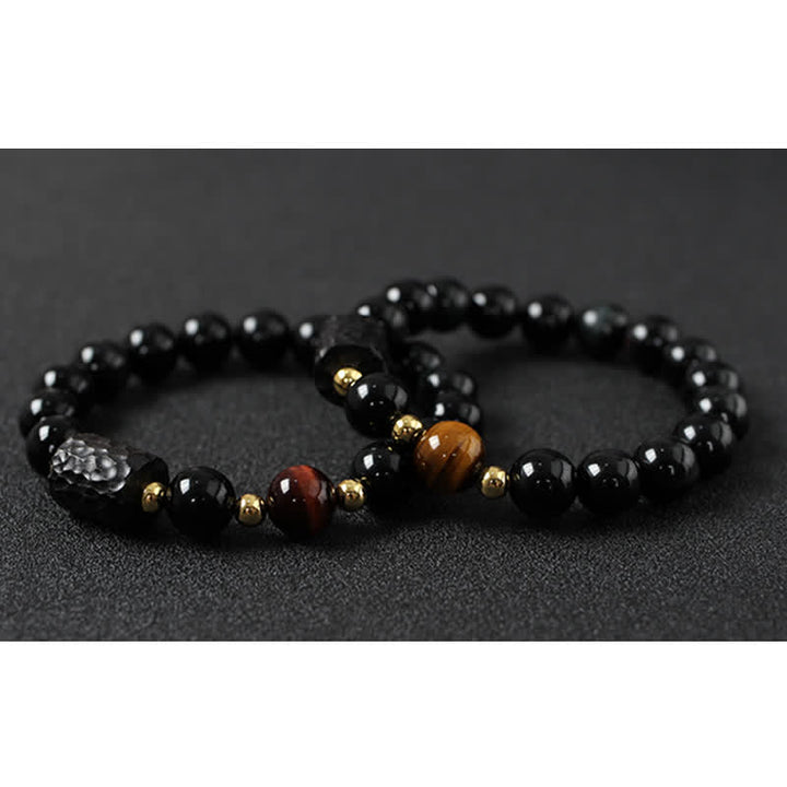 Black Obsidian Ebony Wood Red Tiger Eye Strength Couple Bracelet - image 18