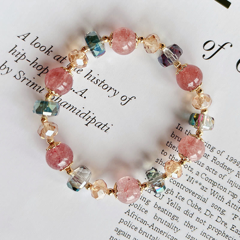 Buddha Stones Natural Strawberry Quartz Colorful Crystal Positive Bracelet - image 5