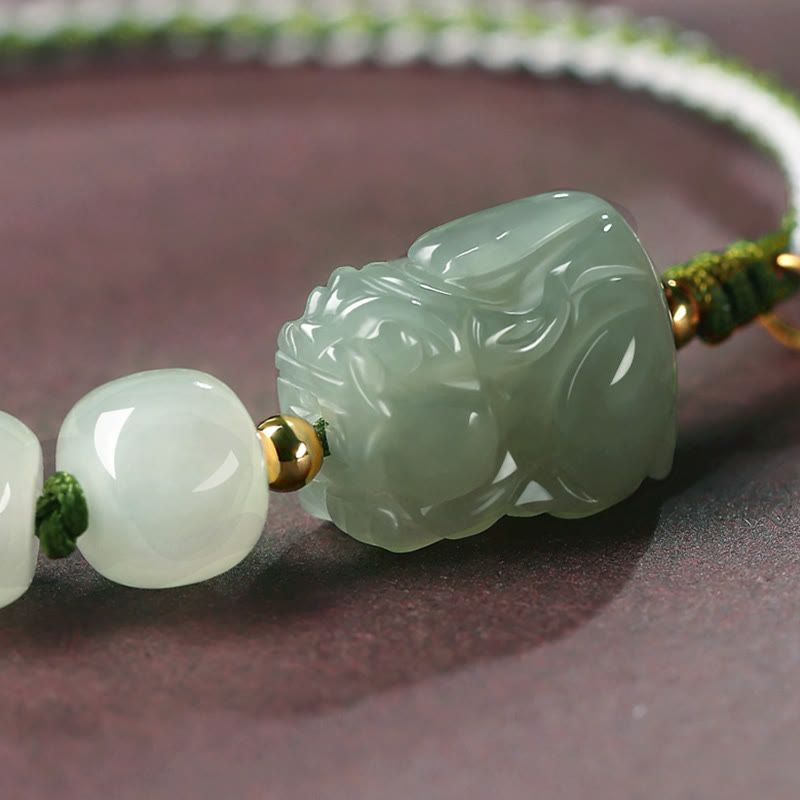 Buddha Stones Natural Hetian Jade PiXiu Luck Fu Character String Bracelet - image 2