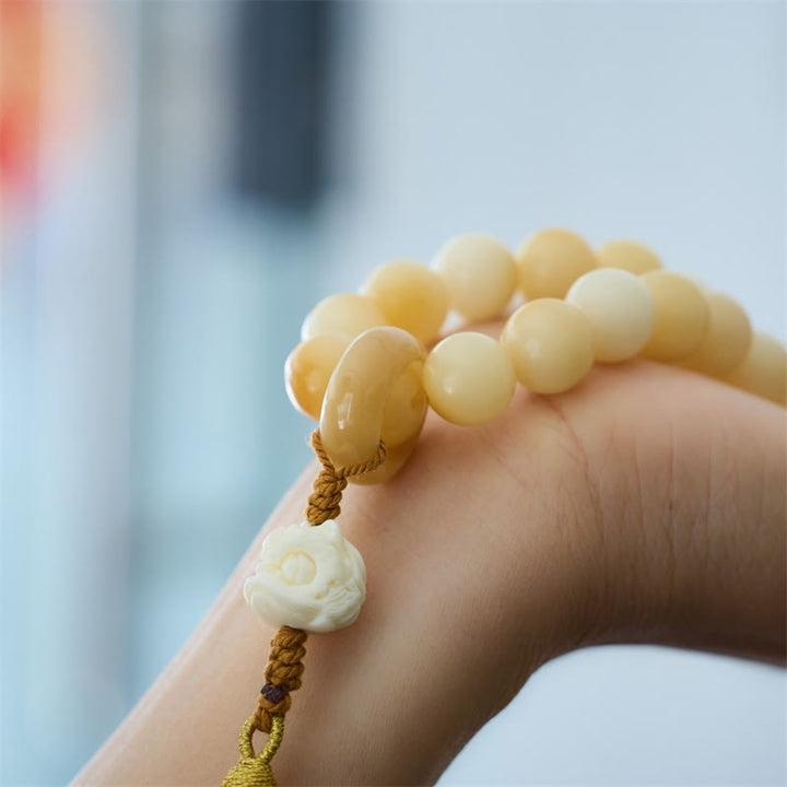 Buddha Stones Natural Bodhi Seed Ivory Fruit Dancing Lion Charm Harmony Tassel Wrist Mala - image 2