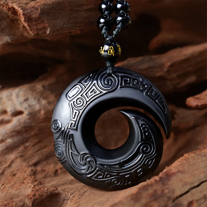 Buddha Stones Natural Black Obsidian Ice Obsidian Strength Necklace Pendant - image 4