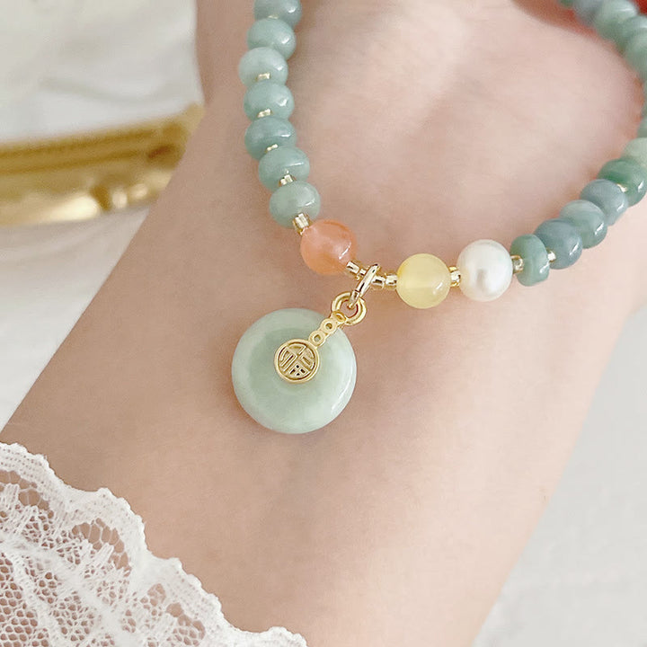 Buddha Stones Natural Hetian Jade Pearl Peace Buckle Fu Character Gourd Money Bag Strawberry Quartz PiXiu Luck Bracelet - image 3