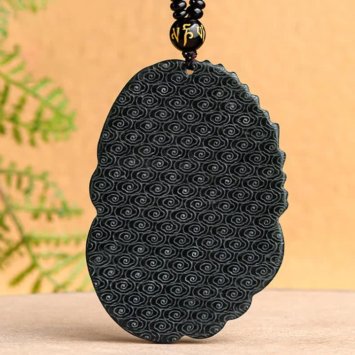 Buddha Stones Hetian Cyan Jade Dragon Success Harmony Necklace Beaded String Pendant - image 9