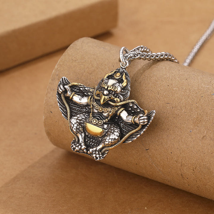 Buddha Stones Tibet Garuda Bird Copper Protection Necklace Pendant - image 1