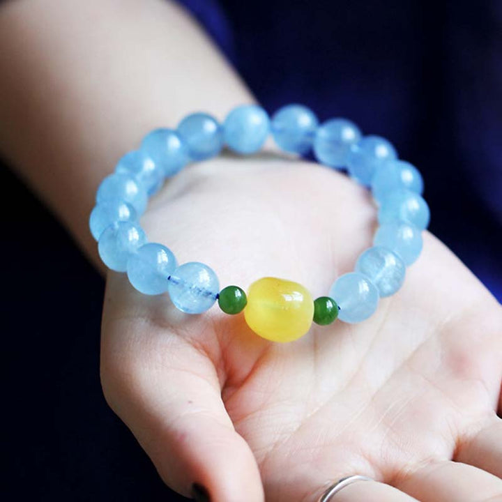 Natural Aquamarine Amber Beads Serenity Healing Bracelet - image 4