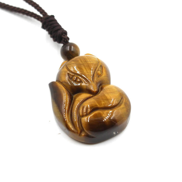 Buddha Stones Natural Black Obsidian Tiger Eye Ice Obsidian Fox Pendant Amulet Necklace - image 9