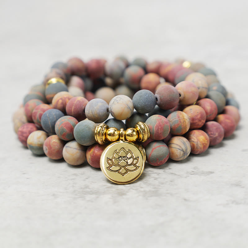 Buddha Stones 108 Mala Beads Picasso Jasper Stone Courage Energy Bracelet - image 1