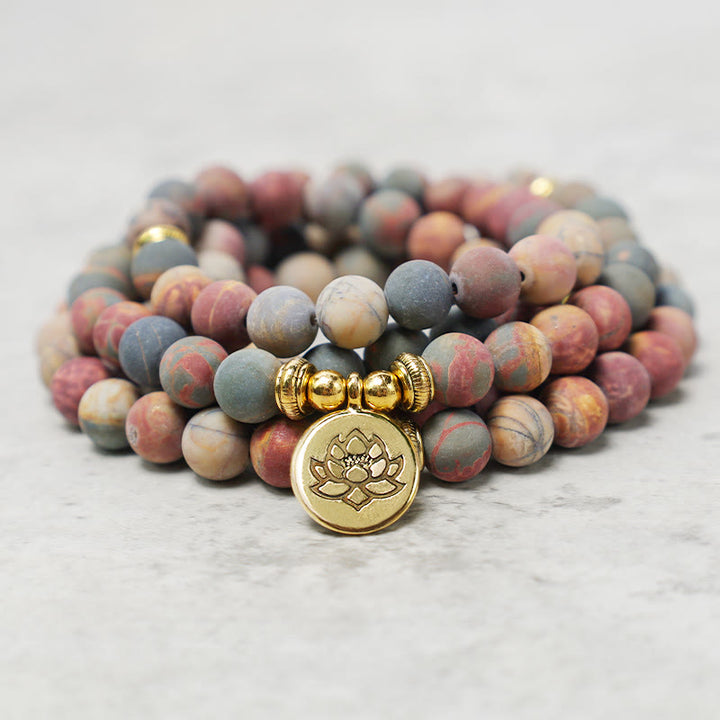 Buddha Stones 108 Mala Beads Picasso Jasper Stone Courage Energy Bracelet - image 1