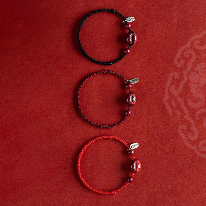 Buddha Stones Handmade Cinnabar Peace Buckle Safe and Healthy Charm Blessing String Bracelet Anklet - image 11