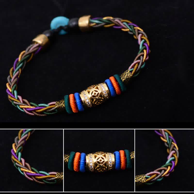 Buddha Stones Tibetan Handmade Eight Thread Knot Copper Coin Luck Weave String Bracelet - image 6