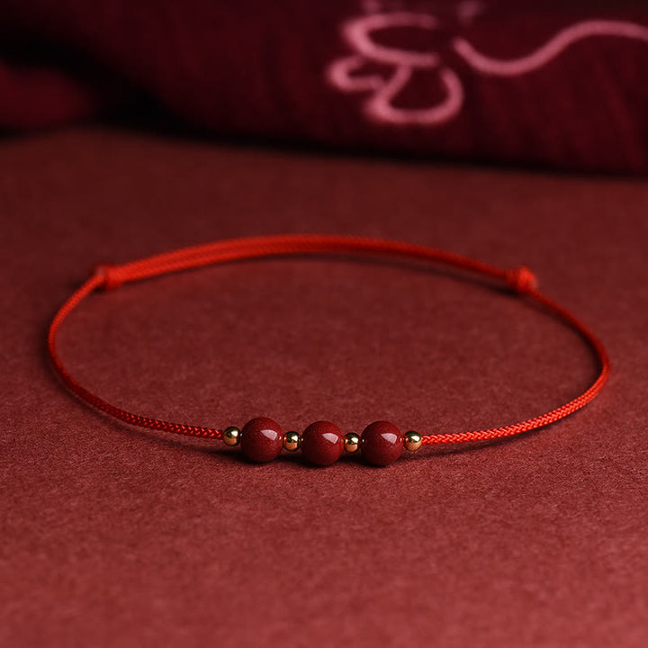 Buddha Stones Natural Lucky Cinnabar Bead Blessing String Bracelet Anklet - Three Cinnabar Bead - Red - Anklet(Anklet Circumference 21-27cm) - image 12