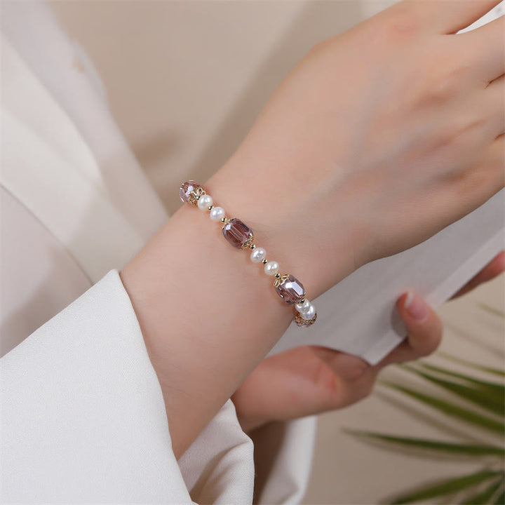 Buddha Stones Natural Amethyst Pearl Peace Healing Chain Bracelet - image 6