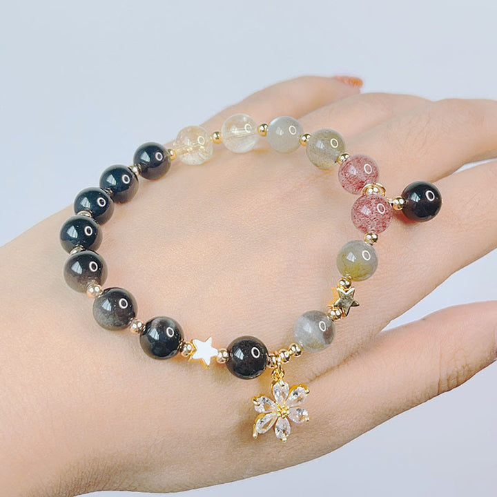 Buddha Stones Natural Silver Sheen Obsidian Love Heart Star Flower Protection Bracelet - image 14