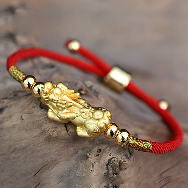 Buddha Stones 24K Gold-Plated PiXiu Luck Red String Bracelet - image 2