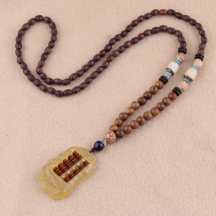 Buddha Stones Tibetan Wenge Wood Bodhi Seed Agate Balance Peace Necklace Pendant - Wenge Wood&Resin Abacus - image 8