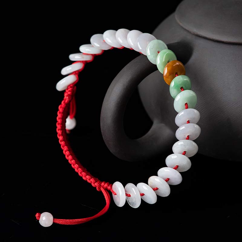 Buddha Stones Round Jade Lucky Red String Weave Bracelet - image 12