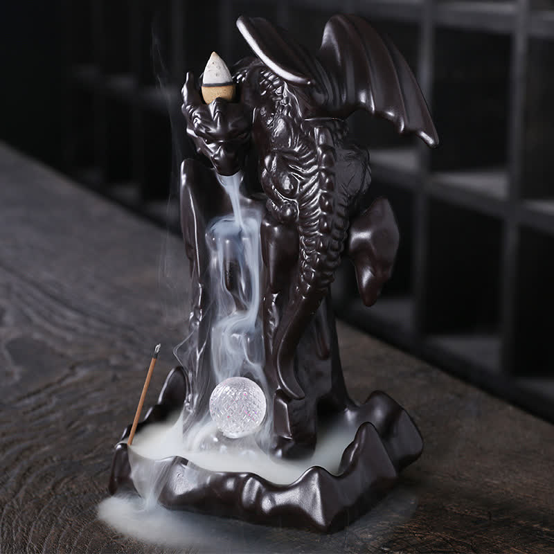 Nordic Dragon Ceramic Backflow Smoke Fountain Meditation Healing Incense Burner Led Ball Decoration - image 5