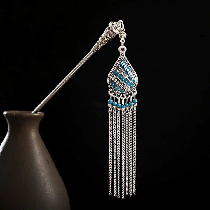 Water Drop Lily of the Valley Flowers Tassels Confidence Hairpin - Water Drop-Blue - image 0