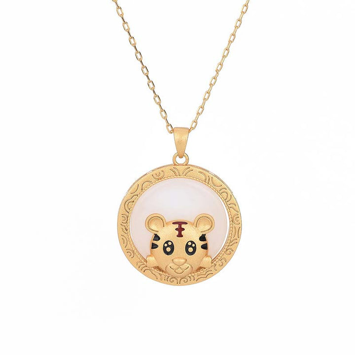 Buddha Stones White Jade Year of the Tiger Blessing Necklace - image 4