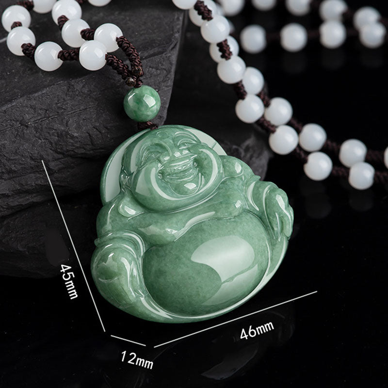 Buddha Stones Laughing Buddha Cyan Jade Harmony Necklace String Bead Pendant - image 7