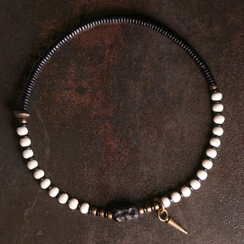 Buddha Stones Bone Beads Ebony Wood Copper Strength Couple Bracelet - image 5