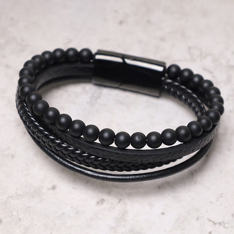Buddha Stones Natural Lava Rock Black Onyx Bead Leather Bracelet - image 10