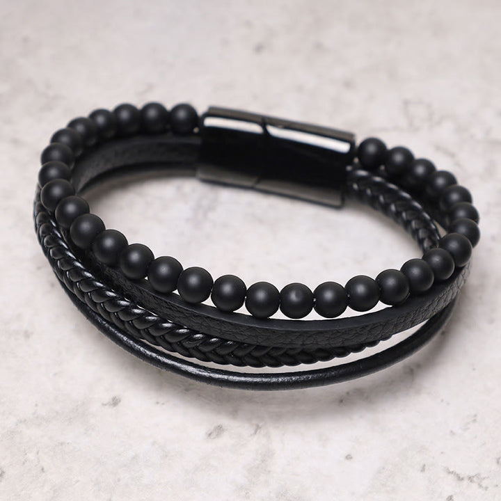Buddha Stones Natural Lava Rock Black Onyx Bead Leather Bracelet - image 10