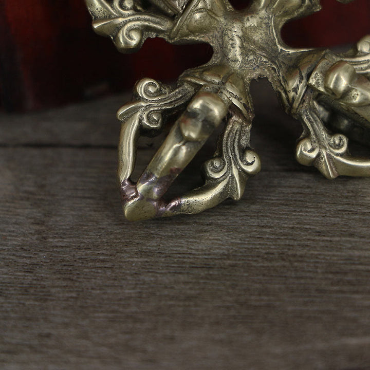 Nepal Handmade 5 Prong Double Dorje Copper Strength Vajra - image 3