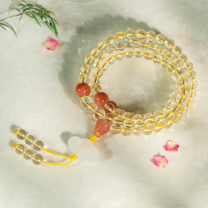 Buddha Stones 108 Mala Beads 925 Sterling Silver Natural Citrine Red Agate White Jade Prosperity Charm Bracelet - White Jade Auspicious Cloud - image 7