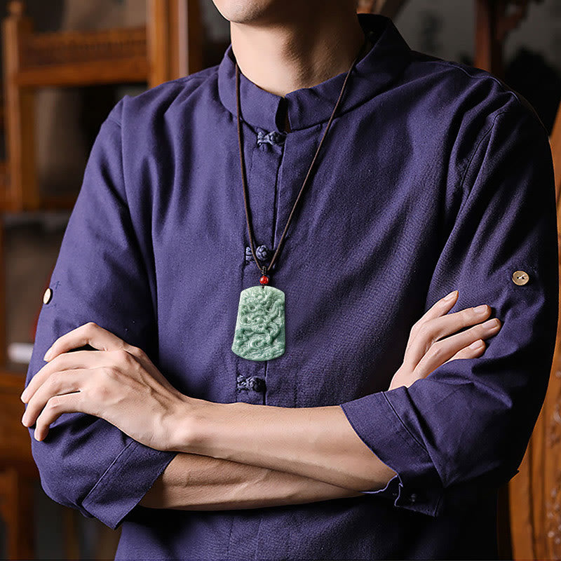 Buddha Stones Natural Jade Chinese Zodiac Dragon Sea Luck String Necklace Pendant - image 3