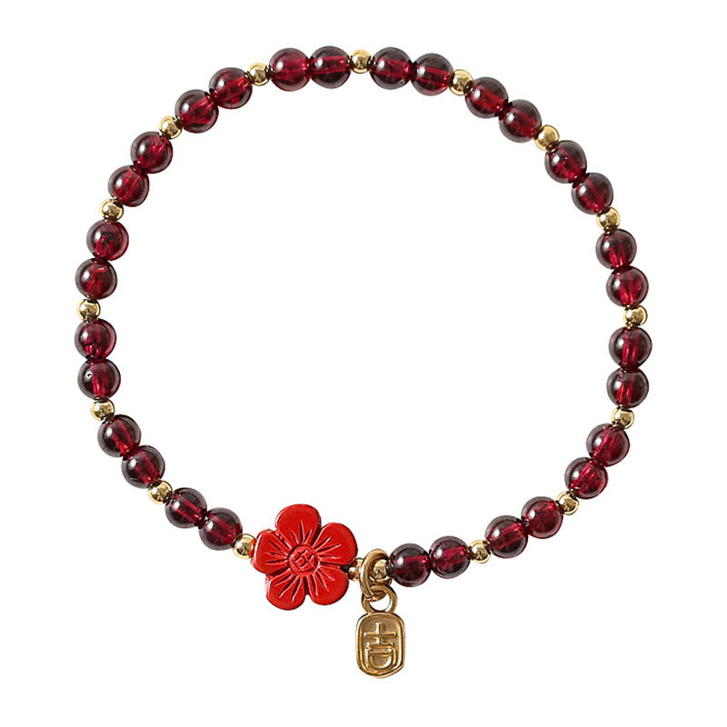 Buddha Stones 14K Gold Plated Natural Garnet Cinnabar Flower Calm Bracelet - image 10