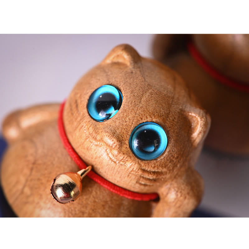 Buddha Stones Mini Lucky Cat Kitten Phoebe Zhennan Wood Blessing Decoration - image 20