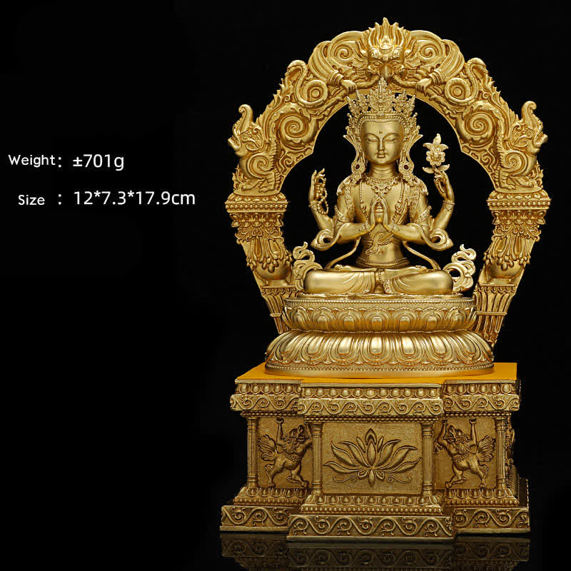 Buddha Stones Shakyamuni Amitabha Medicine Buddha Figurine Serenity Copper Statue Home Decoration - 10 cm Four-armed Avalokitesvara&Base - image 13