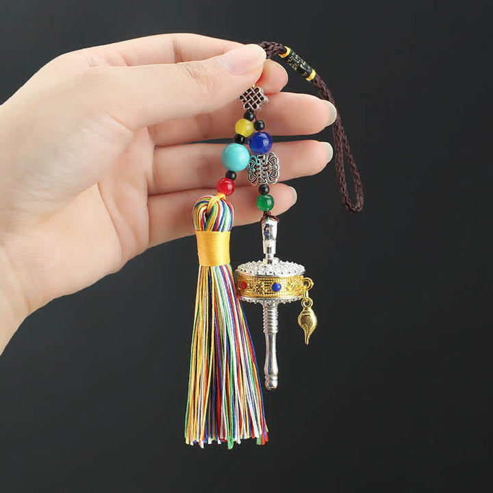 Tibet Om Mani Padme Hum Prayer Wheel Tassel Bag Car Hanging Decoration - image 10