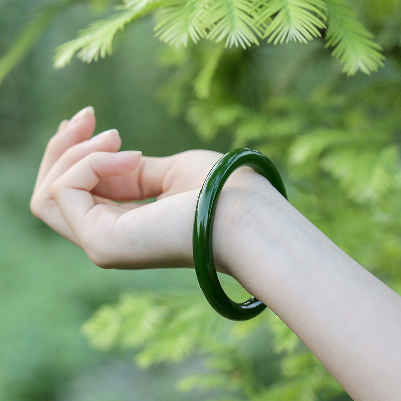 Buddha Stones Cyan Jade Longevity Blessing Bangle Bracelet - image 2