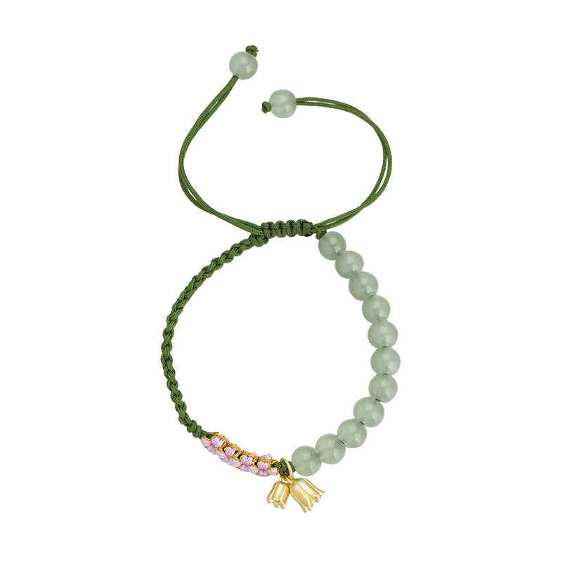 Buddha Stones Handmade Jade Bead Lily of the Valley Charm Luck Braided Bracelet - image 9