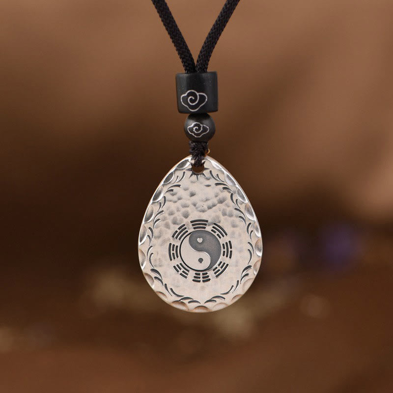 Buddha Stones Vintage 999 Sterling Silver Yin Yang Bagua Water Drop Design Balance Harmony Necklace Pendant - image 0