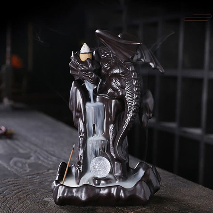 Nordic Dragon Ceramic Backflow Smoke Fountain Meditation Healing Incense Burner Led Ball Decoration - image 3