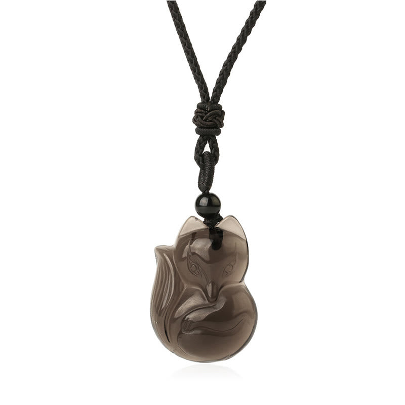 Buddha Stones Natural Black Obsidian Tiger Eye Ice Obsidian Fox Pendant Amulet Necklace - Ice Obsidian1 - image 12