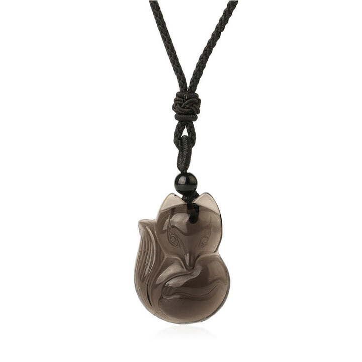 Buddha Stones Natural Black Obsidian Tiger Eye Ice Obsidian Fox Pendant Amulet Necklace - Ice Obsidian1 - image 12