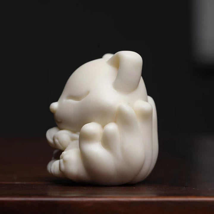 Buddha Stones Mini Nine Tailed Fox Ivory Fruit Sandalwood Green Sandalwood Blessing Decoration - image 4