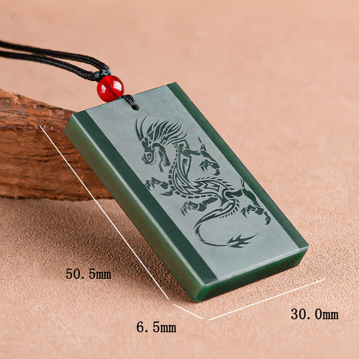 Buddha Stones Hetian Cyan Jade Dragon Engraved Success Necklace Pendant - image 8