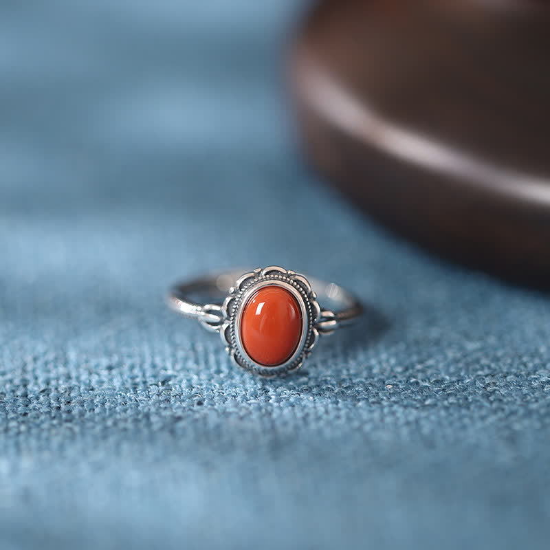925 Sterling Silver Tibetan Turquoise Red Agate Protection Ring - Red Agate - image 11